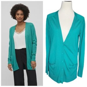 Halogen teal green merino wool cardigan sweater women's size large